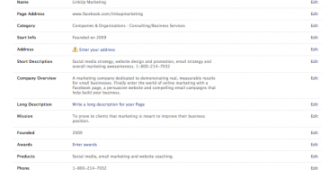 Facebook Edit Page Info